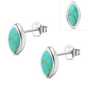 Turquoise Lens Shaped Sterling Silver Stud Earrings